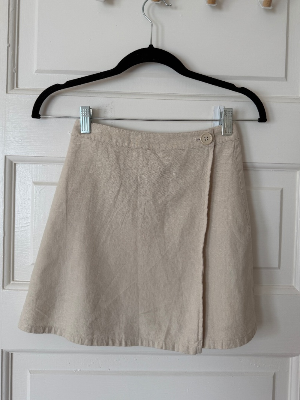 Open Edit Linen Mini Skirt (XXS, Tan)